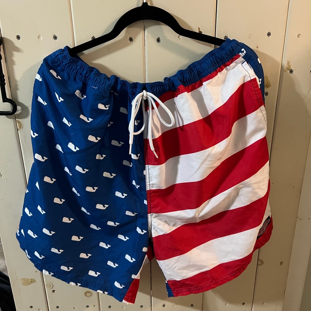 American flag swim trunks
